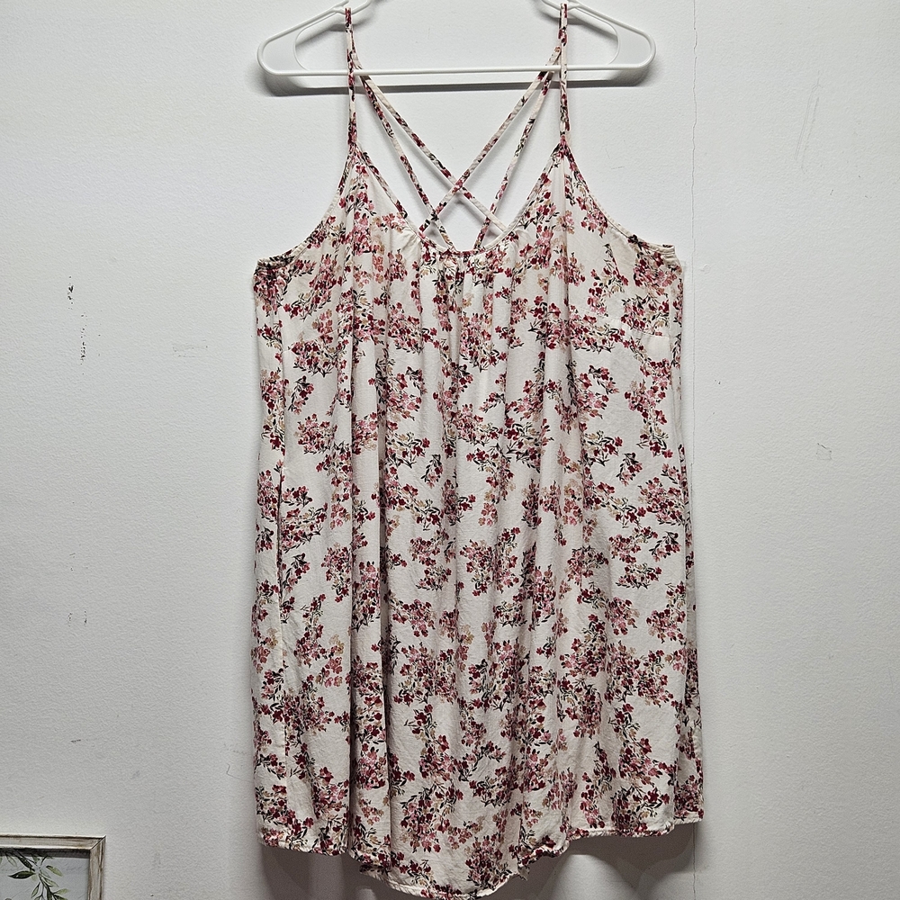 City Chic Floral Strappy Mini Dress Size S/16 Crisscross Back Sundress Cottage